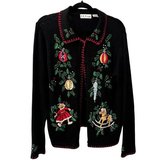 Christmas Holiday Sweater BP Designs Sm Ramie Blend Cardigan Teacher Winter Xmas - Picture 1 of 10